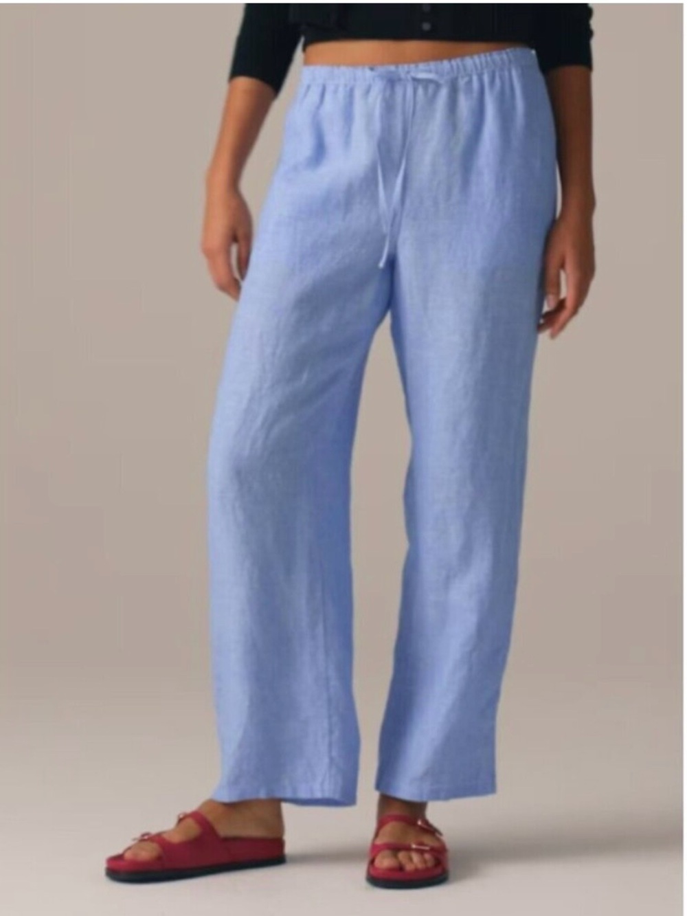 J. Crew Soleil Pants Blue Drawstring Wide-Leg Linen